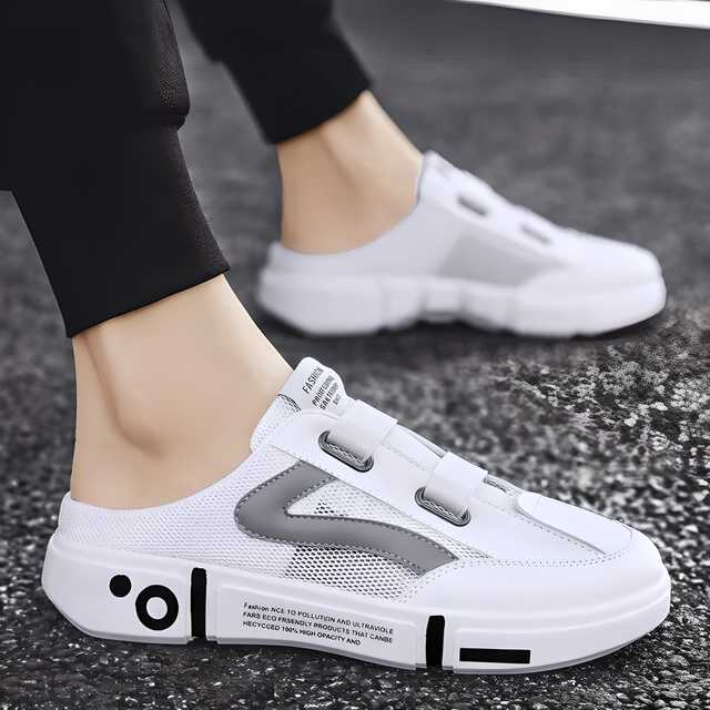 Your Go-To Casual: Men's Easy-Wear White Half Slippers
