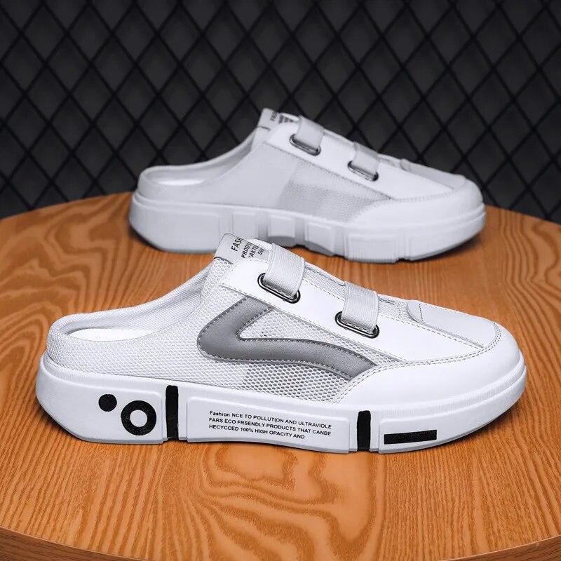 Your Go-To Casual: Men's Easy-Wear White Half Slippers
