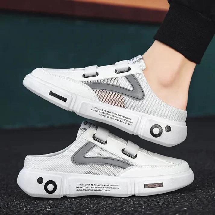 Your Go-To Casual: Men's Easy-Wear White Half Slippers