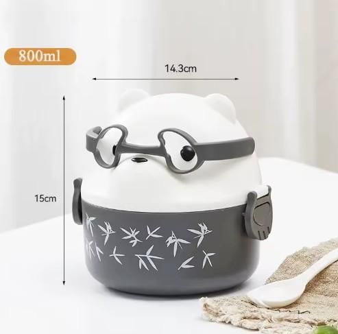 Single Layer Bear Design Japanese Bento Lunch Box Portable Large Capacity with Spoon Office Workers Students‌